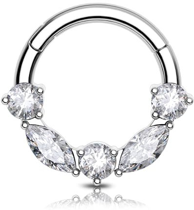 OUFER 16G 8 mm Septum Piercing 316L Edelstahl mit klarem CZ, Klicker Design, für Frauen und Männer, 10 Gramm, Piercing Schmuck