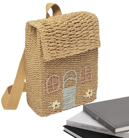 Strohrucksack, Strandtasche aus Stroh,Retro Strandtasche - Stroh-Umhängetasche, handgetragener gewebter Rucksack, kleine Umhängetasche aus Stroh, gewebter Rucksack zum Tragen in der Hand, Umhängetas