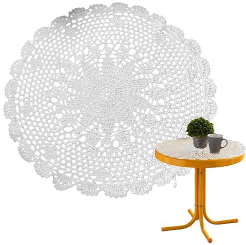 Mantel Individual De Algodón - Tapete De Mesa De Ganchillo Hecho A Mano, Decoración De Forma Redonda De Encaje | Tapete Decorativo para Cocina, Área De Trabajo, Escritorio De Computad