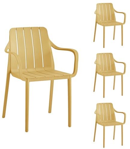 VORTIVO Gartenstühle 4er Set stapelbar - Hochwertige Outdoor-Stühle in Gelb, wetterfest, UV-beständig, bis 200 kg – für Balkon, Terrasse & Esszimmer