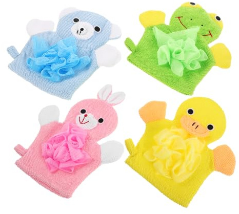 Kinder Badehandschuh aus Mikrofaser und Pe für Kinder | Brust und Arme, Langlebig und Praktisch, Massage der Haut, 4 Stück Zufällige Farbe