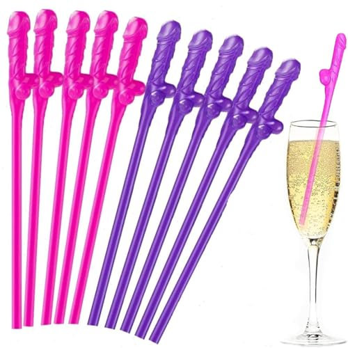 Lot de 10 Paille Plastique Rigolo – Paille en Plastique pour EVJF, Saint-Valentin, Soirée à Thème, Bar – Jetables ou Réutilisables à Court Terme