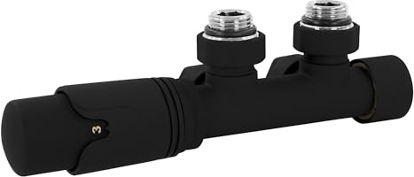 LuxeBath Set Vanne Thermostatique Multiblock Noir Tubes de Montage Mural Angulaire, Thermostat pour Radiateur de Salle de Bain à Raccord Central, Bloc de Robinets et Soupape de Chauffage Inclus