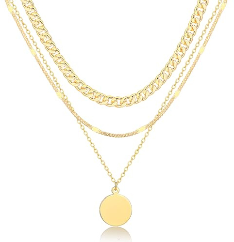 ZOERAY Layered Kette Gold Silber Damen Halskette Goldkette Damen Wasserfest | 18K Vergoldete Ketten mit Anhänger,Stapelbare Silberkette Lange ,Mehrreihige Necklace Set,Modeschmuck,Geschenke für Frauen