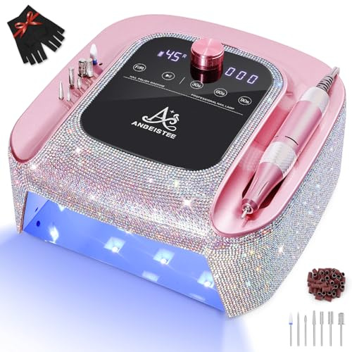 ANBEISTEE 2-en-1 Ponceuse pour Ongles et Lampe UV pour Les Ongles, Electrique Ponceuse pour Ongles Rechargeable Professionnelle de 45000 RPM, Lampe à Ongles UV, Lampe de Séchage Rapide des Ongles