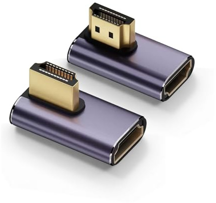 2 Pack 8K Left & Right Angle 90 Degree HDMI Adapter, 48Gbps HDMI 2.1 UHD Male to Female Extender Connector with 8K@60Hz 4K@120Hz, HDR, 3D, ARC, Compatible with HDTV, PC, Laptop, Monitor, TV, Projector