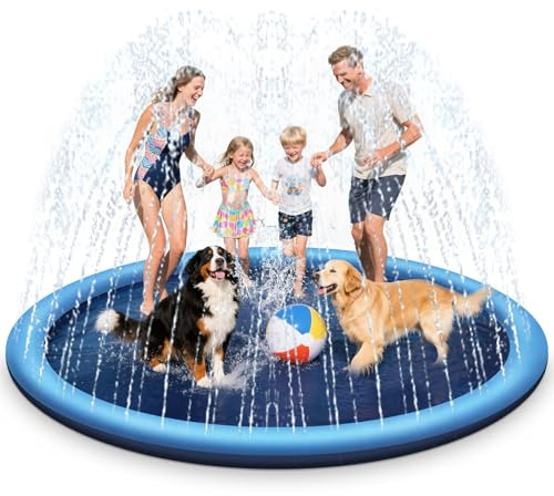 Joozmui Non Slip Splash Pad for Kids and Dogs, Extra Large Splash Pad Outdoor Sprinkler for Kids, Dog Water Summer Toys Outdoor Toys (80 inches)