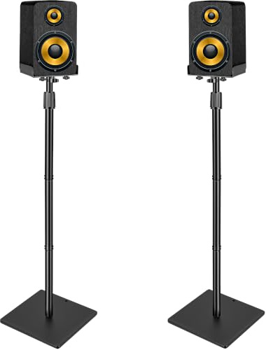 LASUK Speaker Stands Adjustable Height 115-140 CM for Satellites Up to 10KG | Set of 2, Cable Management, For Satellite & Bookshelf Speakers, Black, Floor Stand, Heavy Duty, Easy To Install, Sturdy