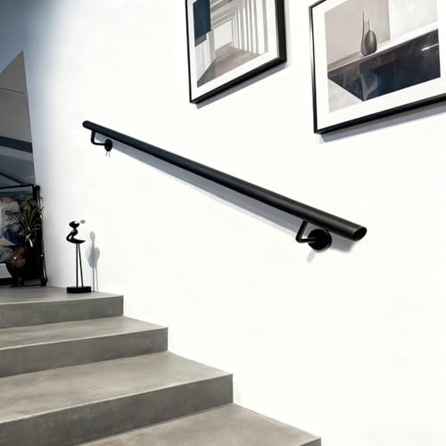 Barandilla exterior de escalera con soporte de pared｜Barandilla antideslizante de seguridad en negro/blanco para el hogar/hoteles/villas Decoración del hogar,Fácil de instalar(120cm)