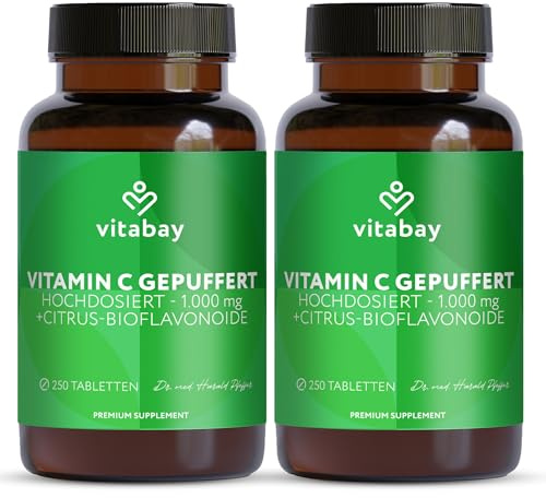 Vitabay Vitamin C 1000 mg – 500 vegane Time Released Tabletten | gepuffertes Vitamin C mit Citrus-Bioflavonoiden – ohne unnötige Zusätze, laborgeprüft – Vorrat für 500 Tage