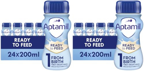 Aptamil 1 First Infant Baby Milk Ready To Use Liquid Formula, From Birth, White, 200 ml, (Pack Of 48)