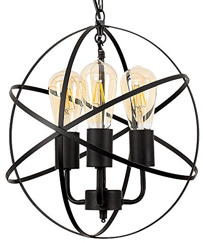 MiniSun | Industrial Steampunk Style Satin Black 3 Way Atom Design Ceiling Light Fitting - Complete with 4w LED Filament Amber Tinted Bulbs | Ceiling Lights & Home Improvements Essential
