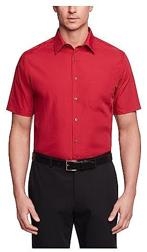 Van Heusen Men's Short Sleeve Dress Shirt Regular Fit Poplin Solid, Flame, XL (Nek 44 cm)