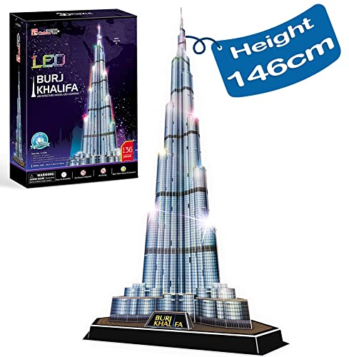 CubicFun 3D Puzzle LED Dubai Burj Khalifa Modell mit Lichtarchitektur Geschenk für Kinder und Erwachsene, 136 Stück