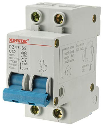 sourcing map Disjoncteur miniature basse tension 2 pôles 32 A 400 V DZ47-63 C32