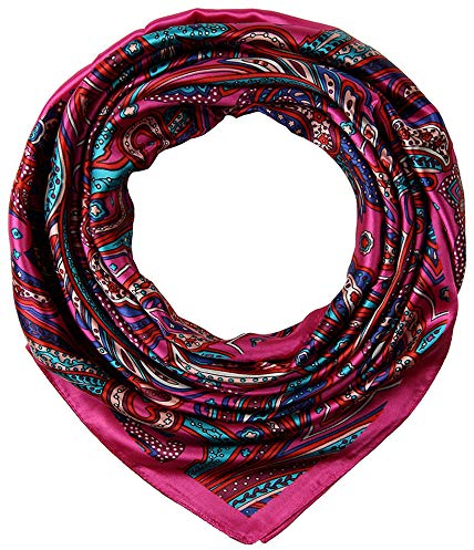corciova 35 x 35 grande sciarpa quadrata per capelli per le donne seta come ricci fascia cravatta dormire di notte moda bandana foulard, 463 Paisley fucsia, 1 Pezzo
