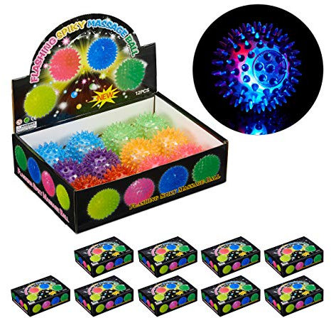 Relaxdays 120 x LED Igelball, mit Noppen, leuchtender Flummi, Blinkender Stachelball, Noppenball, Ø 6,5 cm