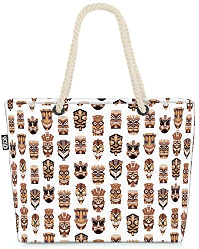 VOID Tiki Masken Strandtasche Shopper 58x38x16cm 23L XXL Einkaufstasche Tasche Reisetasche Beach Bag