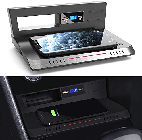 Kabelloses Ladegerät Auto für VW Tiguan 2018 2019 2020 2021 Center Console-Zubehörfeld 15W Wireless Schnell-ladegerät mit QC3.0 USB Port und 18W PD Port für iPhone Samsung Jedes Qi-Telefon