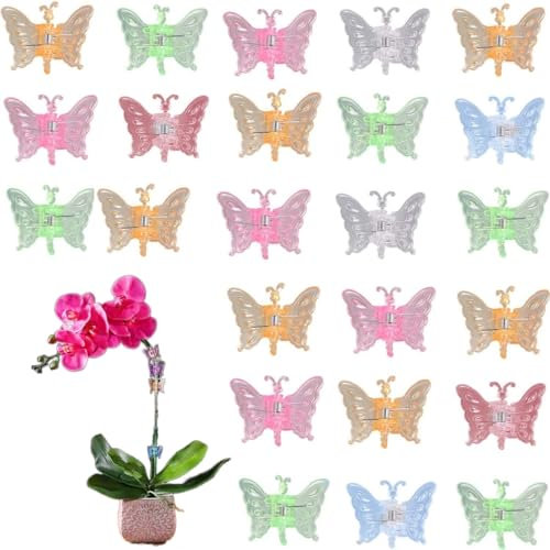 LSTCPGLAI N'A 30 Pieces Orchid Clips Butterfly Plastic Clips Garden Plant Support Clips Tomato Trellis Clips for Flowers Vines Bouquets Stems (Color Random)…