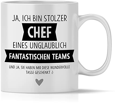 mindmonkeys® Tasse mit Spruch Stolzer Chef eines fantastischen Teams Kaffeetasse Bürotasse Geschenkideen für den Chef Boss fürs Büro Arbeitsplatz zum Geburtstag Jubiläum Keramik 300 ml