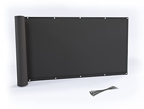 Rollmayer Balkon Sichtschutz mit Ösen und Kabelbinder Balkonabdeckung Balkonverkleidung blickdichte Wind- und UV-Schutz 100% Privatsphäre Wetterschutz (Graphit, 0,9m x 9,25m) Kollektion Oxford