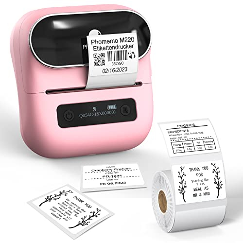 Phomemo M220 Etikettendrucker,Upgrade Barcode-Drucker,Bluetooth Tragbarer Thermo Beschriftungsgerät Aufkleber-Maker-Maschine für Adresse,Mailing, Zuhause,kleine Unternehmen,Kompatibel mit Telefon,PC