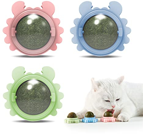 3 Stück Katzenminze Balls Spielzeug für Katze,Drehbare Katzenminze,Katzenminze Wandroller für Katzenlecken,Interaktives Leckerli-Spielzeug für Katzen,Essbare Katzenminze-Bälle,katze zähne reinigen