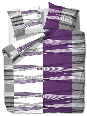 ETÉREA Microfaser Seersucker Bettwäsche 155x200cm + 80x80cm - Bettbezug Hunter Streifen - Bettwäsche Set mit Kissen 155x200cm Bettbezug + 80x80cm Kissenbezug Microfaser 2teilig - OEKOTEX - Lila