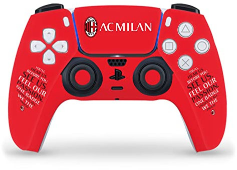 Head Case Designs Licenza Ufficiale AC Milan Tipografia Arte Vinile Frontalino Sticker Gaming Pelle Adesivo Compatibile con Sony Playstation 5 PS5 DualSense Controller