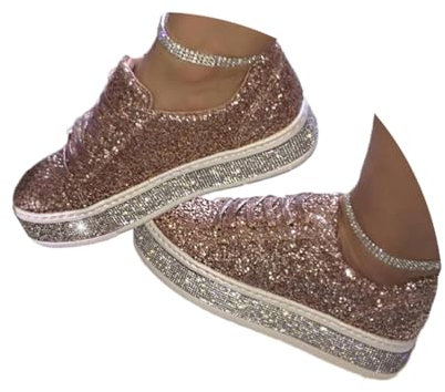 Minetom Baskets Femmes Paillettes Baskets De Courses Basses Athletique Marche Laçage Chaussures Sport Jogging Chaussures B Or 41 EU