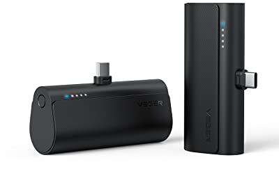 VEGER Mini Power Bank 5000mAhBatería Externa USB C Cargador Portátil Carga Rápida 20W PD Powerbank Compatible con Samsung Huawei Xiaomi Pixel etc (Black-2-Pack)