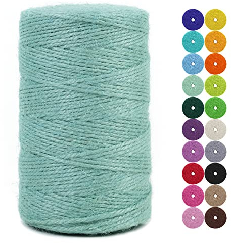 LEREATI Juteschnur 2mm x 200m Gartenschnur Paketschnur Naturfaser Hanfseil Jute Schnur Jutegarn Juteseil, Kordel Weihnachten für DIY Kunstgewerbe Gartenarbeit Geschenkverpackung Deko (Aquablau)