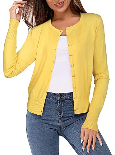 VOTEPRETTY Cardigans for Women UK Lightweight Ladies Short Top Sweater Knitwear Shrugs(Yellow,XL)