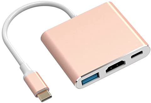 VVG USB C to 4K HD.MI Adapter for MacBook Pro/Air, 3 in 1 USB-C Digital AV Multiport Adapter with 4K 30Hz, 100W Charging, USB 3.0 5Gbps Data Port Compatible with Mac M1 M2 Laptop iPad Pro/Switch(Rose)