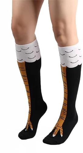 FGFD&OU Lustige Strümpfe Damen Herren Fun Hühnerfüße Socken Kniestrümpfe Overknees Strümpfe Lange Strick Warme Socken Leggings Strümpfe Überknie Hühner Cartoon Sportsocken für Unisex (B-Schwarz)