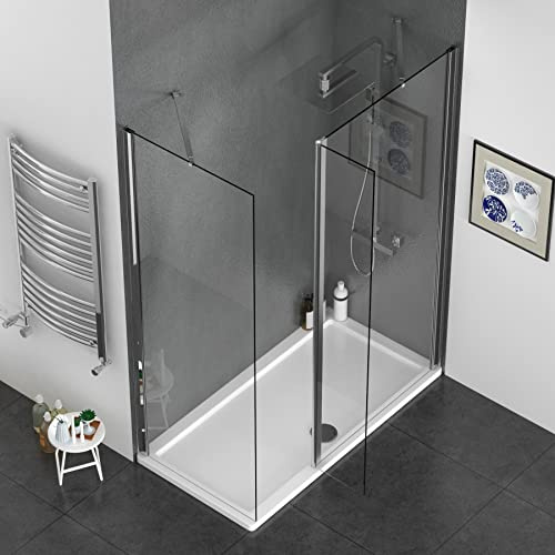 Modern Marbella 900 x 700mm Walk in Shower Enclosure 8mm Easy Clean Glass Wet Room Screen + 1400 x 700mm Pearlstone Tray and 300mm Return Panel