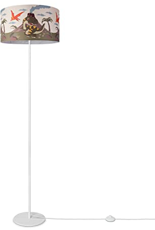 Paco Home Stehleuchte Kinderzimmer Kinderlampe Stehlampe Stofflampenschirm Mädchen Junge Tiere Löwe E27 Dino Mit Kabel, Farbe:Design 3 (Ø38 cm), Leuchtenart___Farbe:Stehleuchte Einbein - Weiß