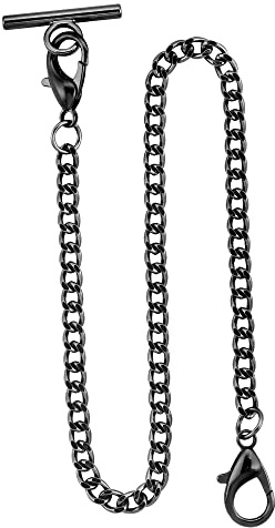 Pocket Watch Albert Vest 14 Inch Chain with T Bar & Lobster Clasps Watch Chain Link Vest(104-black)