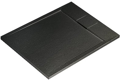 Ideal Standard - Ultra Flat S i.Life, Rectangular Shower Tray 100x80 in Resin, Short Side Drain, Matt Stone Effect Finish, Black