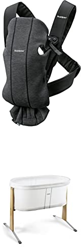 BabyBjörn Babytrage Mini, 3D-Jersey, Schwarzgrau + BabyBjörn Wiege, Weiß