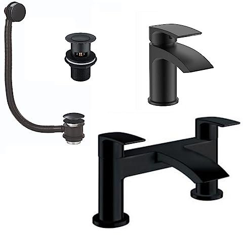 Noir Bathroom Tap Matt Black Pack Complete | Basin Mixer | Bath Filler | Basin and Bath Waste Included