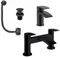 Noir Bathroom Tap Matt Black Pack Complete | Basin Mixer | Bath Filler | Basin and Bath Waste Included