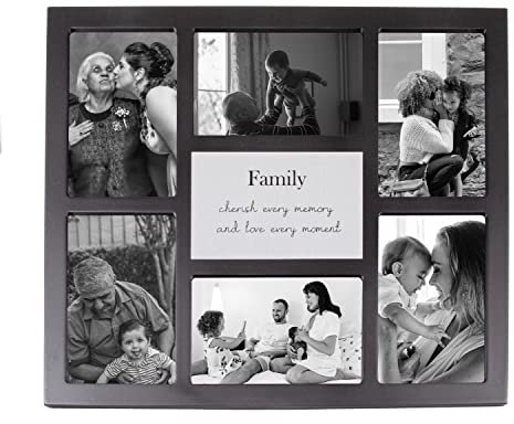Happy Homewares Modern Black Multi Collage Picture Frame with Family Wording and Cute Phrase - Cherish Every Memory and Love Every Moment | For Table or Wall