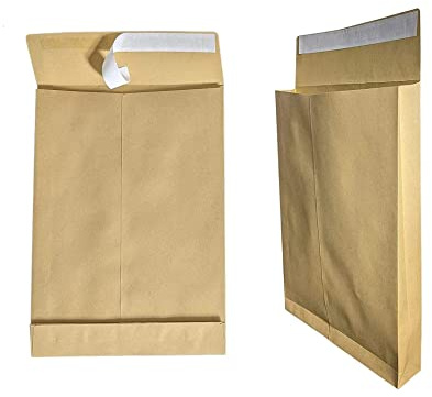 75x Faltentaschen B4 A4 braun, 250x353mm, 4cm Bodenfalte, selbstklebend mit Abziehstreifen, 130 g/qm, Faltenversandtaschen Musterbeutel