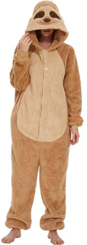 chuangminghangqi Pyjama Barboteuse Combinaison Animal Adulte Unisexe Costume Onesie Sleepwear Jumpsuit Vêtement Nuit Capuche Grenouillère Loungewear Chaud Douce Party Fête Soirée (Paresseux,L)