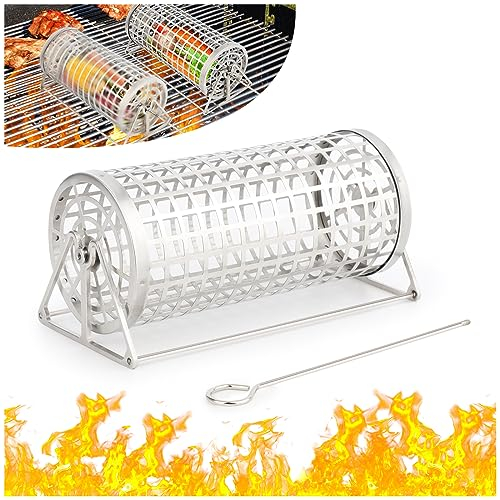 Rolling Grill Basket, Parrilla Barbacoa Acero Inoxidable, Rejilla Barbacoa,Cesta De Barbacoa Portátil Para Acampar Al Aire Libre, Perfecta Para Verduras, Frutas, Papas Fritas (1PCS)