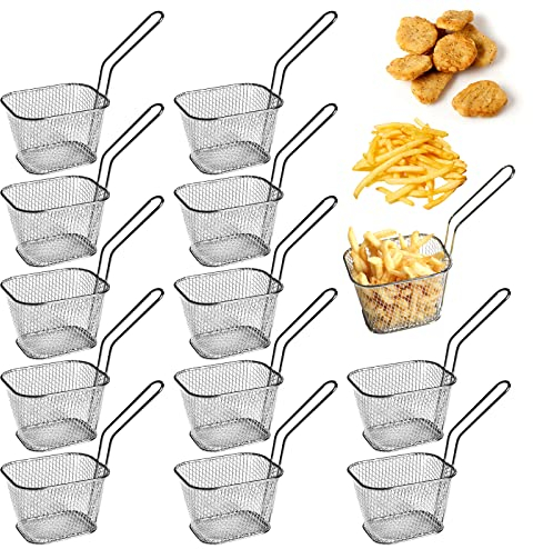 Sporgo 12 unidades de cestas para patatas fritas: cesta pequeña de acero inoxidable para patatas fritas, cesta para patatas fritas, aros de cebolla, pepitas de pollo – plata, YJB-FL0157-ZL02