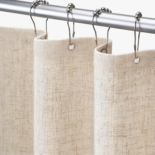 Awellife Extra Lange Leinen Duschvorhang Beige Boho Bauernhaus Duschvorhänge für Badezimmer Stoff Creme Tuch Futter, Extra Lang 182cm B x 244cm L