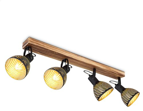 INNOVATE LED Deckenlampe Holz schwarz gold Deckenstrahler E27 Fassung 4x Spots Deckenleuchte schwarz metall Deckenstrahler 4 flammig schwarze Deckenlampe gold Wohnzimmerlampe Lampe Holz Deckenlampe